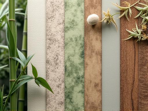 A collection of sustainable materials like bamboo and recycled glass, representing eco-friendly designs.